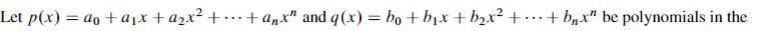 Let P X A A X A X Anx And G X Bo B X B X Bx Be Polynomials In The Vector Space Pn Show T 1