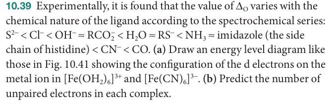 10 39 Experimentally It Is Found That The Value Of A Varies With The Chemical Nature Of The Ligand According To The Sp 1
