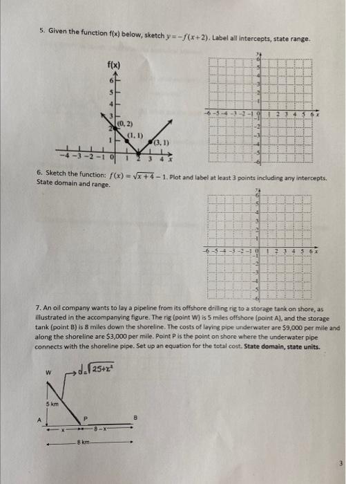 5 Given The Function F X Below Sketch Y F X 2 Label All Intercepts State Range W 5 Km F X P 8 Km S Ttt 1 0 0 1