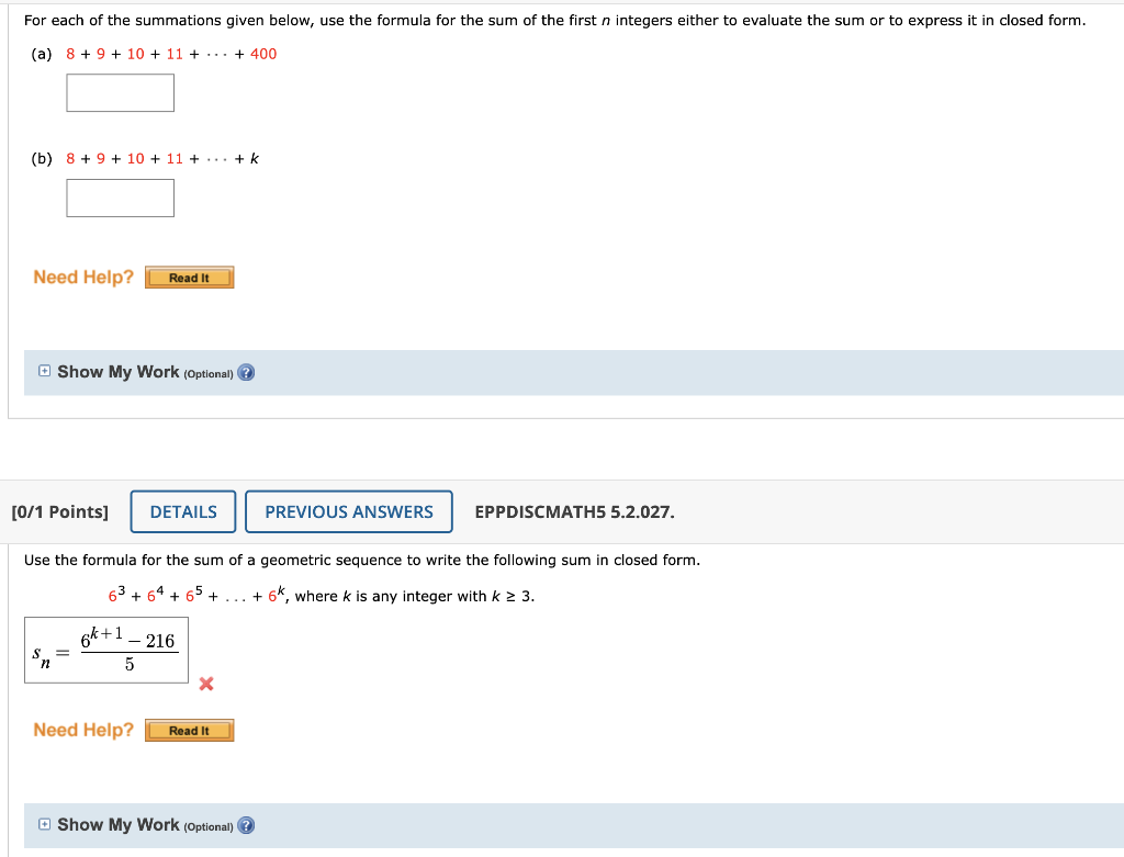 For Each Of The Summations Given Below Use The Formula For The Sum Of The First N Integers Either To Evaluate The Sum O 1