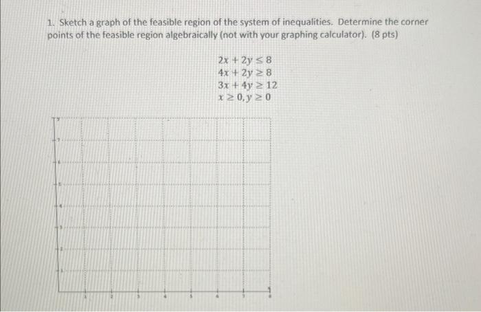 1 Sketch A Graph Of The Feasible Region Of The System Of Inequalities Determine The Corner Points Of The Feasible Regi 1