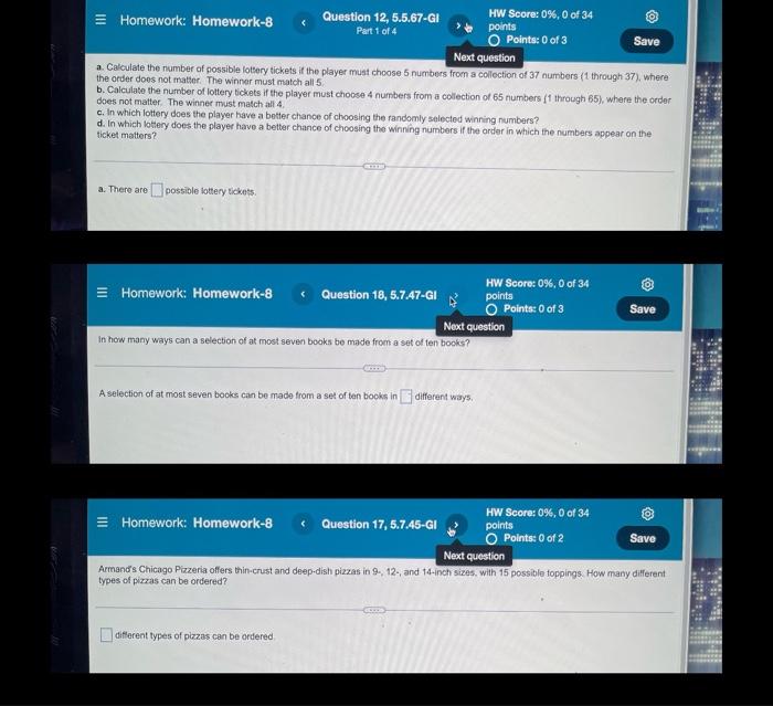 Homework Homework 8 Question 12 5 5 67 Gi Part 1 Of 4 A There Are Possible Lottery Tickets Homework Homework 8 A C 1
