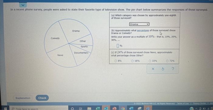 In A Recent Phone Survey People Were Asked To State Their Favorite Type Of Television Show The Pie Chart Below Summari 1