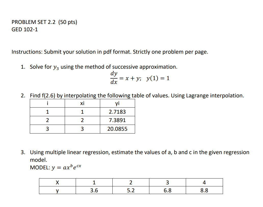 Instructions Submit Your Solution In Pdf Format Strictly One Problem Per Page 1 Solve For Y3 Using The Method Of Su 1