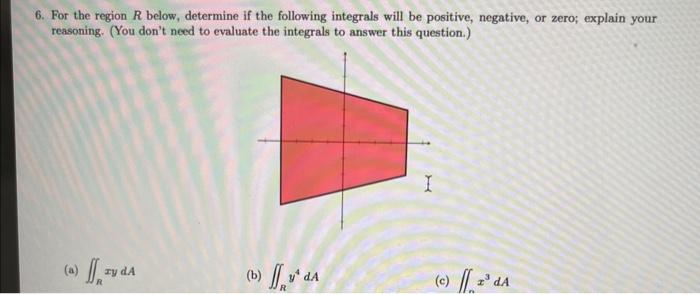 6 For The Region R Below Determine If The Following Integrals Will Be Positive Negative Or Zero Explain Your Reason 1