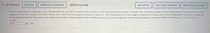 7 10 1 Points Details Previous Answers Sercp8 23 P 003 My Notes Ask Your Teacher Practice Another Todita Contact Lens T 1