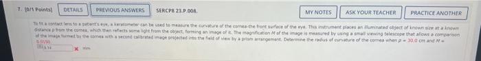 7 10 1 Points Details Previous Answers Sercp8 23 P 003 My Notes Ask Your Teacher Practice Another Todita Contact Lens T 2