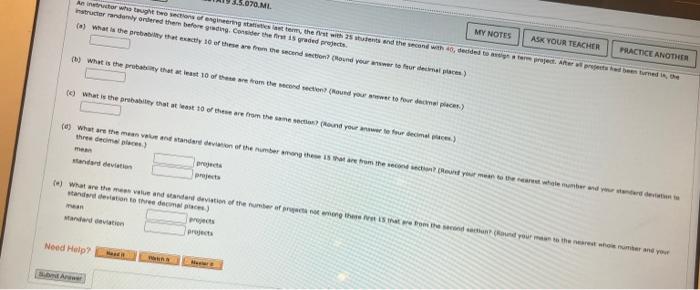 5 070 Ml My Notes Ask Your Teacher Practice Another An Instructor Who Taught Two Sections Of Engineering Statistics Last 1