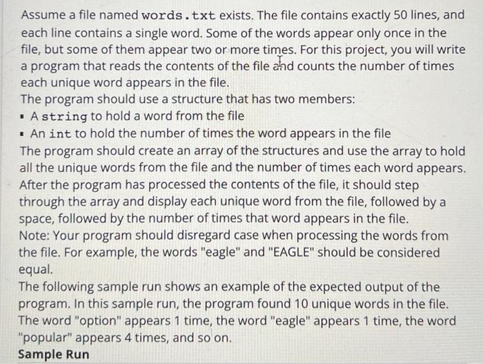 Assume A File Named Words Txt Exists The File Contains Exactly 50 Lines And Each Line Contains A Single Word Some Of 1