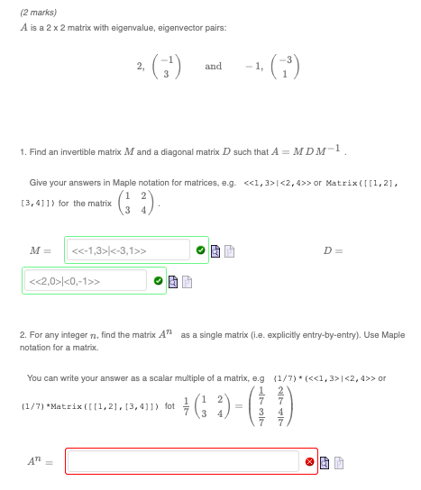 2 Marks A Is A 2 X 2 Matrix With Eigenvalue Eigenvector Pairs M 2 2 0 0 1 1 3 3 1 3 1 Find An I 1