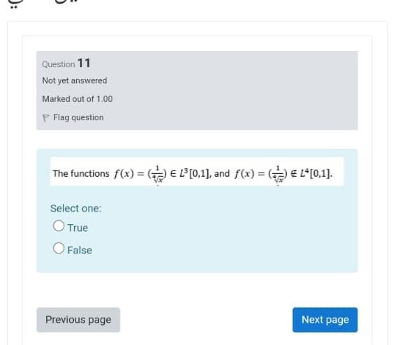 U Question 11 Not Yet Answered Marked Out Of 1 00 P Flag Question The Functions F X 13 0 1 And F X E L 1