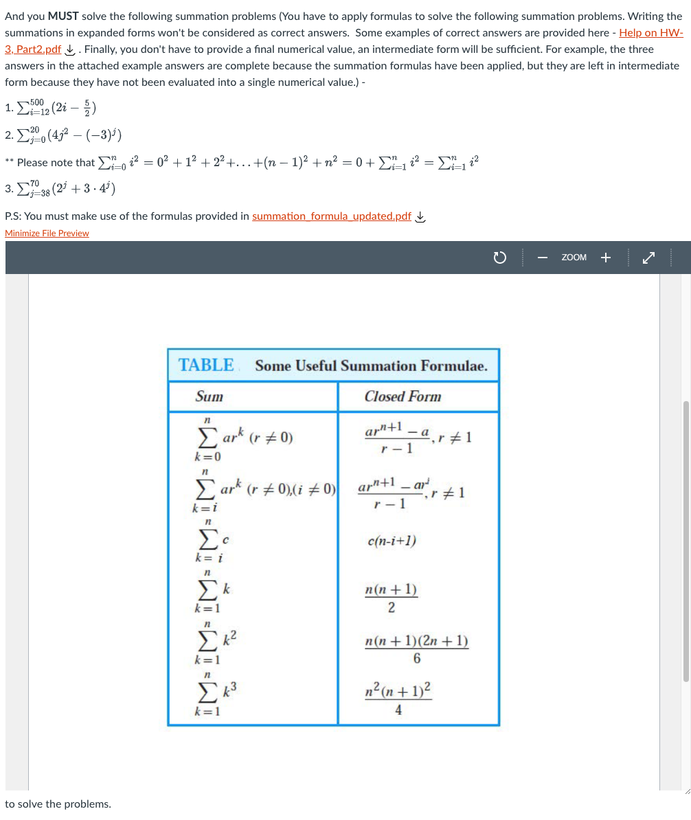 And You Must Solve The Following Summation Problems You Have To Apply Formulas To Solve The Following Summation Problem 1