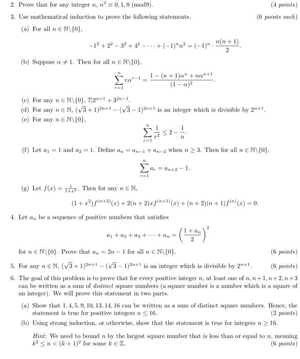 2 Prove That For Any Integer N N 0 1 8 Mod9 3 Use Mathematical Induction To Prove The Following Statements A 1