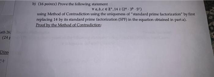 Ath 263 247 Dire 2 B 16 Points Prove The Following Statement Va B C Ez 14 2a 3b 5o Using Method Of Contradiction 1
