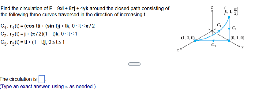 Find The Circulation Of F 9xi 8zj 4yk Around The Closed Path Consisting Of The Following Three Curves Traversed In 1