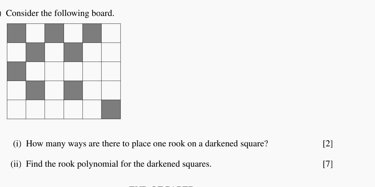 O Consider The Following Board I How Many Ways Are There To Place One Rook On A Darkened Square Ii Find The Rook P 1