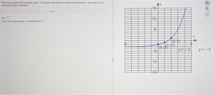 Write An Equation For The Grach Given The Graph Represents An Exponential Function T With Base 2 Or 3 Translated And 1