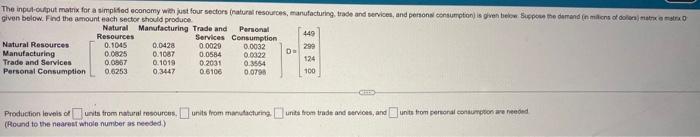 The Input Output Matrix For A Simplified Economy With Just Four Sectors Natural Resources Manufacturing Trade And Ser 1