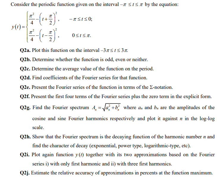 Consider The Periodic Function Given On The Interval T By The Equation Y T I T 3 N T 0 Ost N 4 Q2a Plo 1