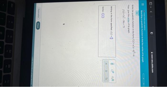 O Functions And Graps Rewriting A Quadratic Function To Find The Vertex Of Its Graph Write The Quadratic Function In The 1