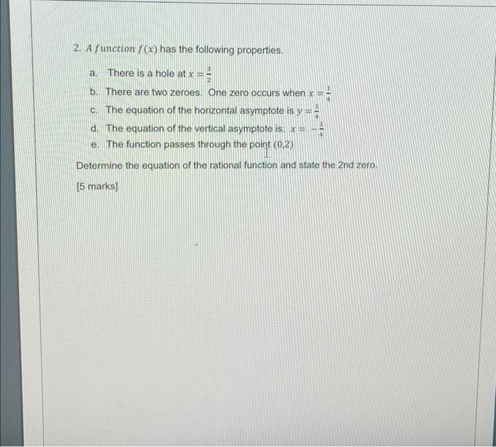 Thinking Task 2 Rational Functions Total 11 Marks Given The Following Two Functions Shown Below The Graph In Green I 2
