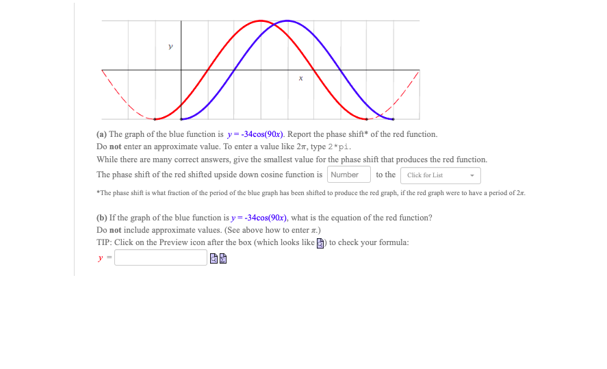 Y X A The Graph Of The Blue Function Is Y 34cos 90x Report The Phase Shift Of The Red Function Do Not Enter An Ap 1