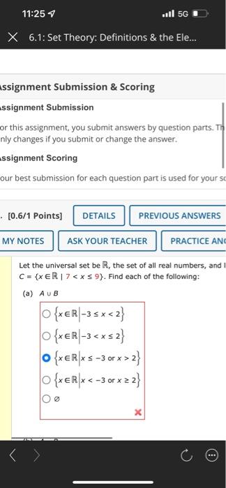 11 25 Il 5g X 6 1 Set Theory Definitions The Ele 7 070 93 0 E Number Of Submissions Remaining For Each Question P 2