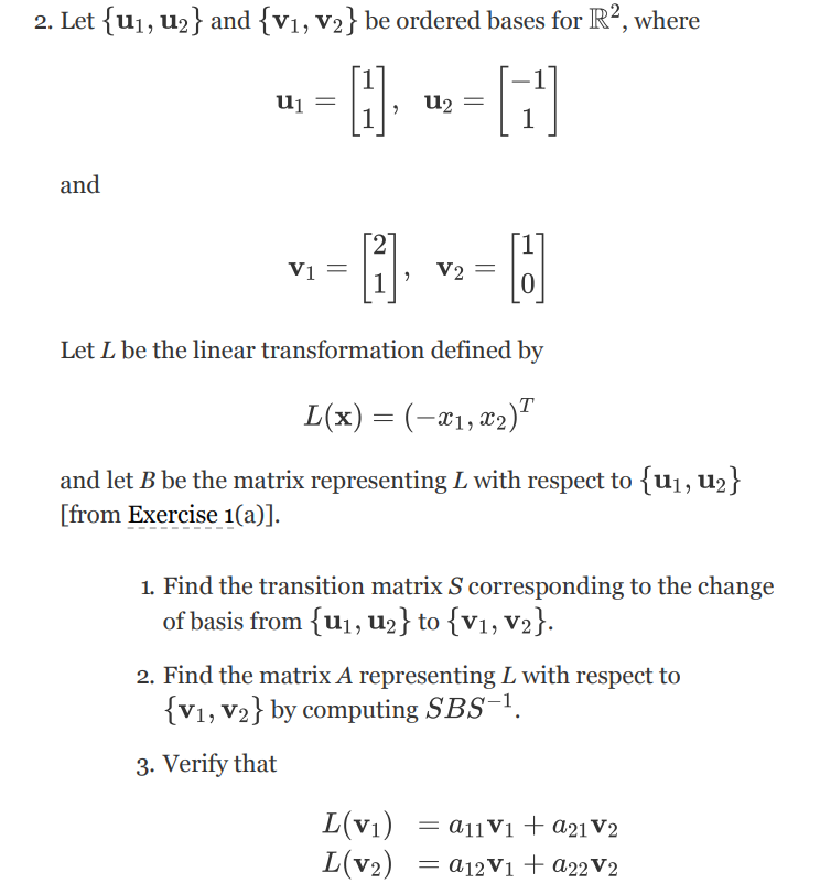 2 Let U U And V V2 Be Ordered Bases For R Where H And U V 2 9 U V2 Let L Be The Linear Transf 1