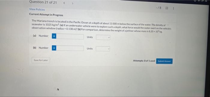 Question 21 Of 21 8 E View Policies Current Attempt In Progress The Mariana Trench Is Located In The Pacific Ocean At 1