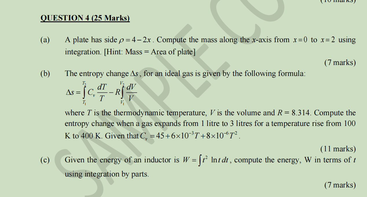 Question 4 25 Marks A B C A Plate Has Side P 4 2x Compute The Mass Along The X Axis From X 0 To X 2 Using Integ 1