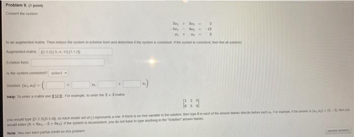 Problem 9 1 Point Convert The System 20 3 Se Boation 1 Help To Enter A Matx Use 1 For Example To Enter The 2 X 1