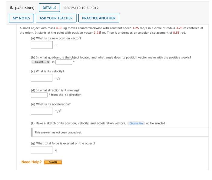 5 8 Points Details Serpse 10 10 3 P 012 My Notes Ask Your Teacher Practice Another A Small Object With Mass 4 35 K 1