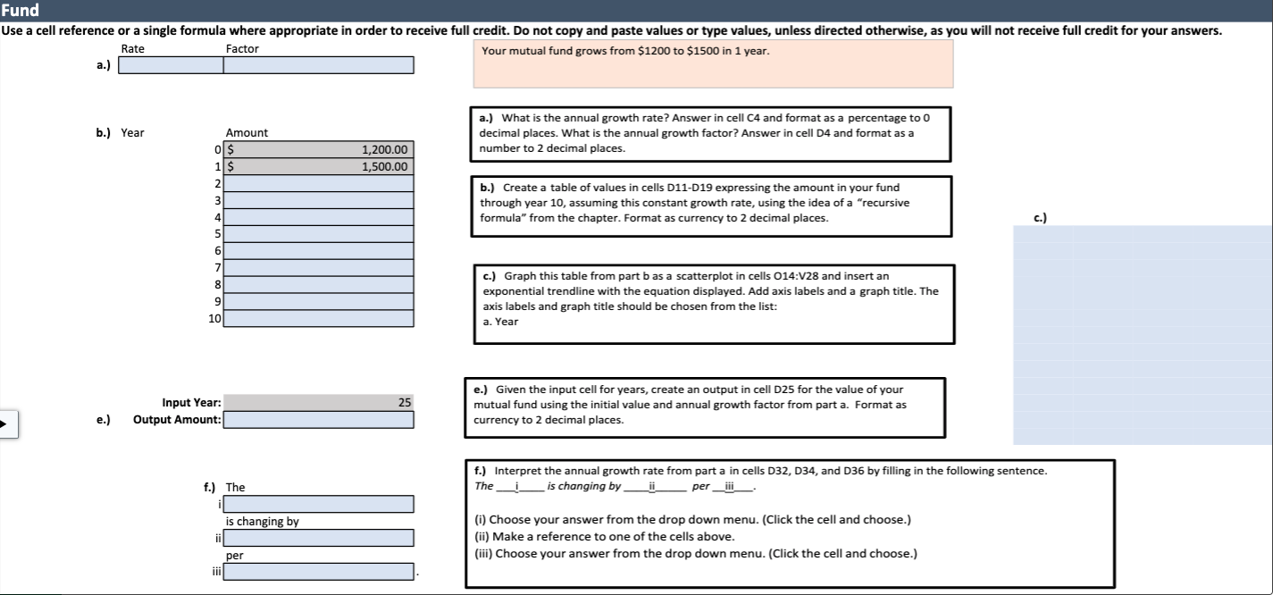 Your Mutual Fund Grows From 1200 To 1500 In 1 Year A What Is The Annual Growth Rate Answer In Cell C4 And Format A 1