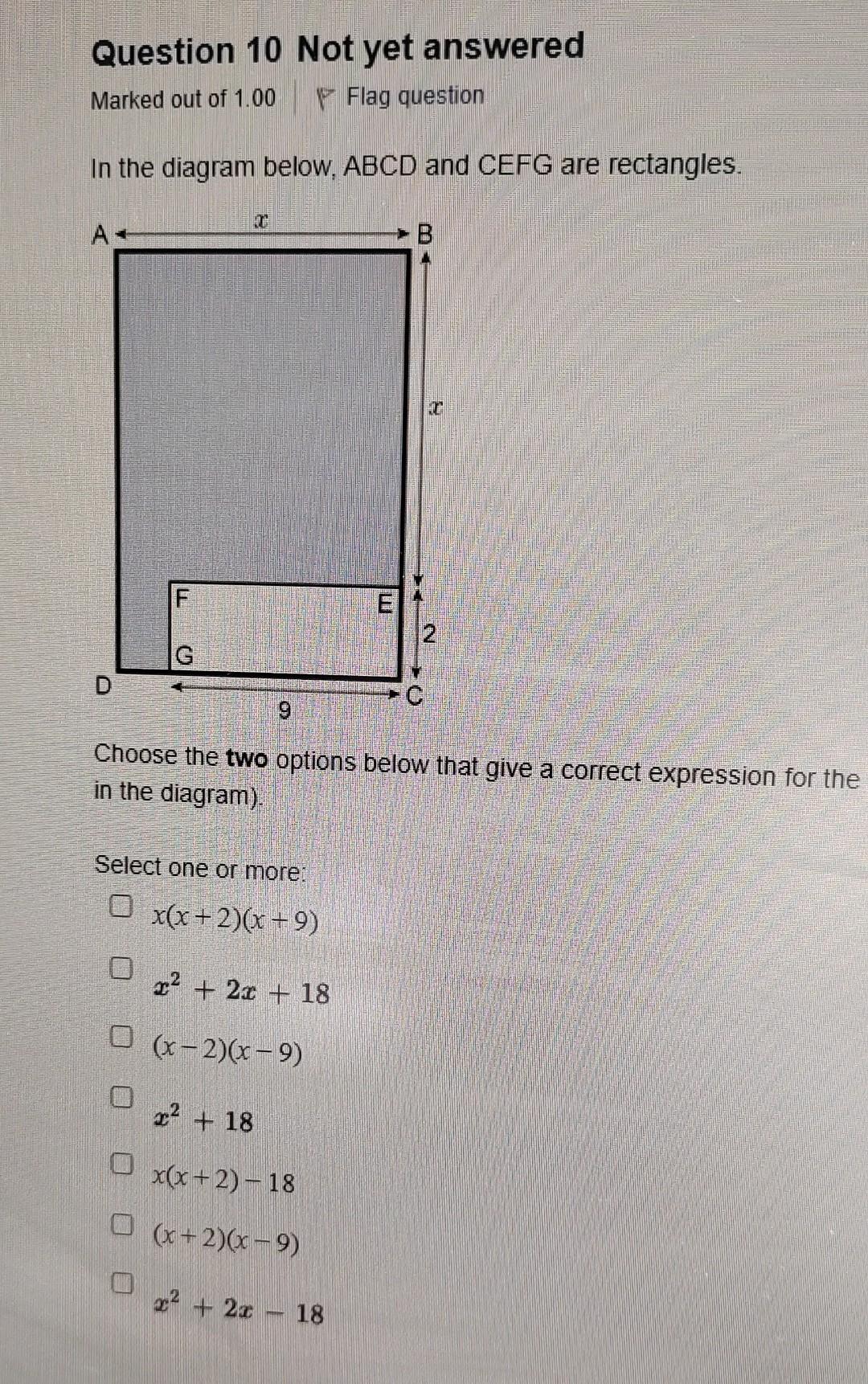 Marked Out Of 1 00f Flag Question In The Diagram Below Bbcd And Cefg Are Rectangles Choose The Two Options Below That 1