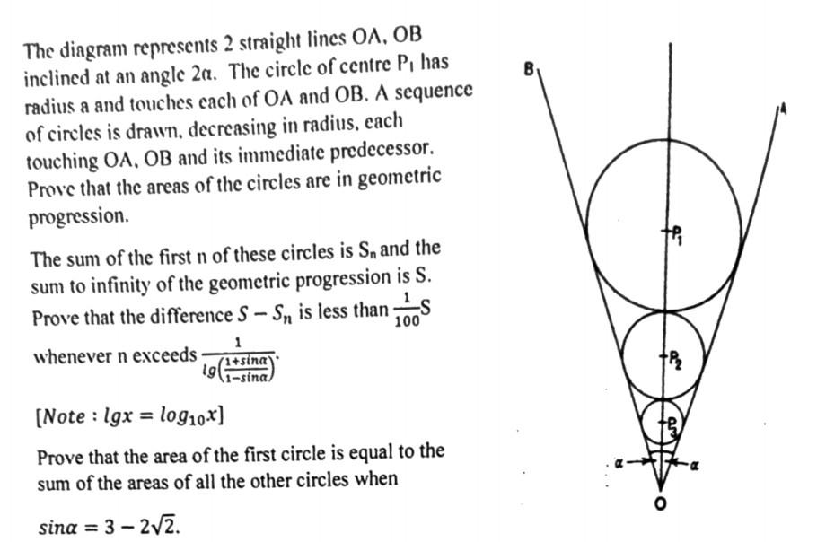 The Diagram Represents 2 Straight Lines Oa Ob Inclined At An Angle 2a The Circle Of Centre P1 Has Radius A And Touches 1