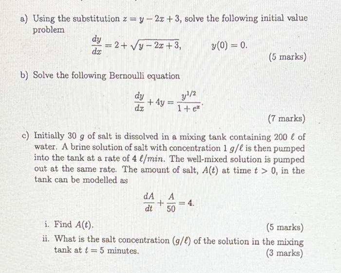 A Using The Substitution Z Y 2x 3 Solve The Following Initial Value Problem Y 0 0 Dy Dx 2 Y 2x 3 B So 1