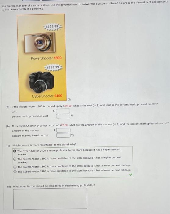 You Are The Manager Of A Camera Store Use The Advertisement To Answer The Questions Round Dollars To The Nearest Cent 1