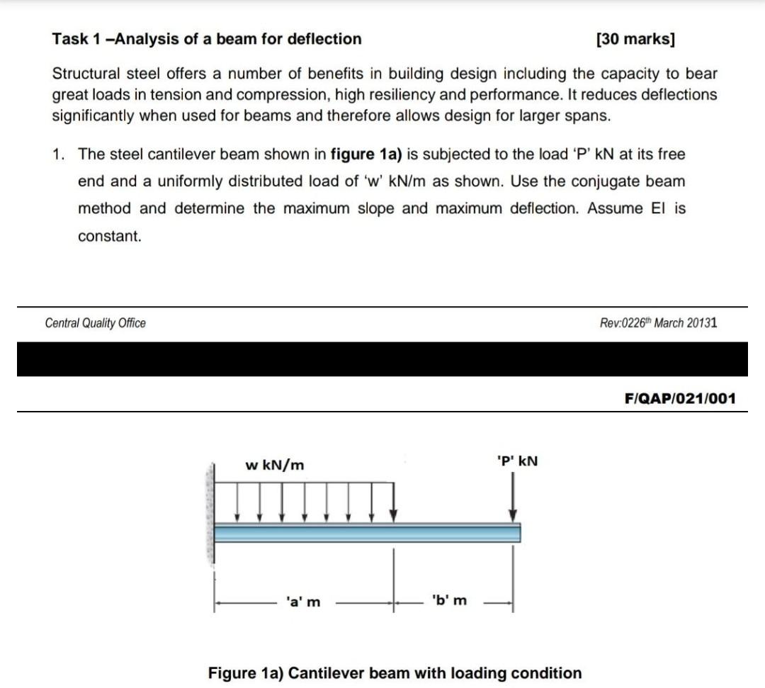 Task 1 Analysis Of A Beam For Deflection 30 Marks Structural Steel Offers A Number Of Benefits In Building Design Inc 1