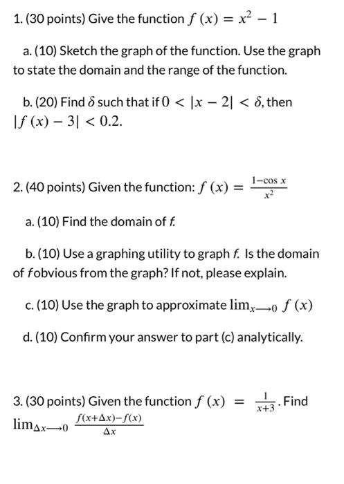 1 30 Points Give The Function F X X 1 A 10 Sketch The Graph Of The Function Use The Graph To State The Dom 1