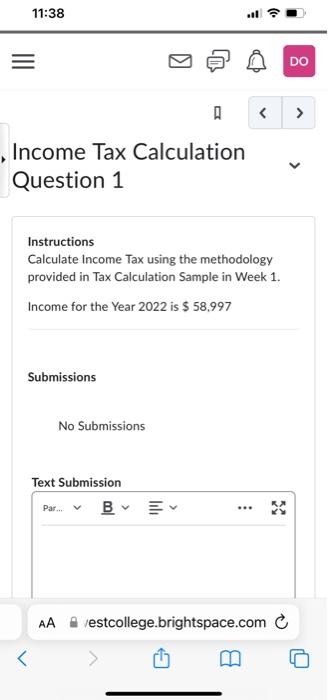 11 38 Income Tax Calculation Question 1 Submissions Instructions Calculate Income Tax Using The Methodology Provided 1