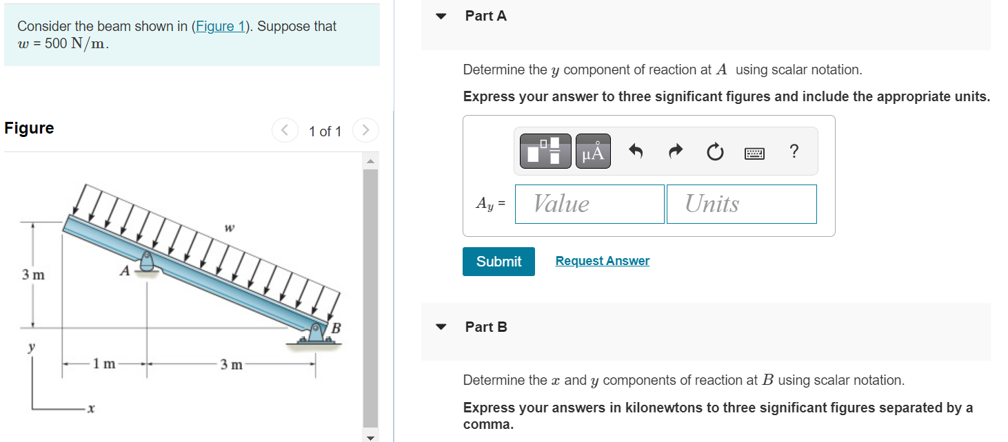 Consider The Beam Shown In Figure 1 Suppose That W 500 N M Figure 3 M 1m W 3 M 1 Of 1 B Part A Determine The Y Com 1