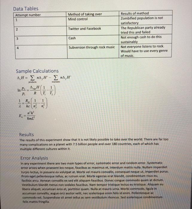 Determination Of The Gas Constant Introduction The Ideal Gas Law Pv Nrt Will Be Used In This Experiment To Determine 7