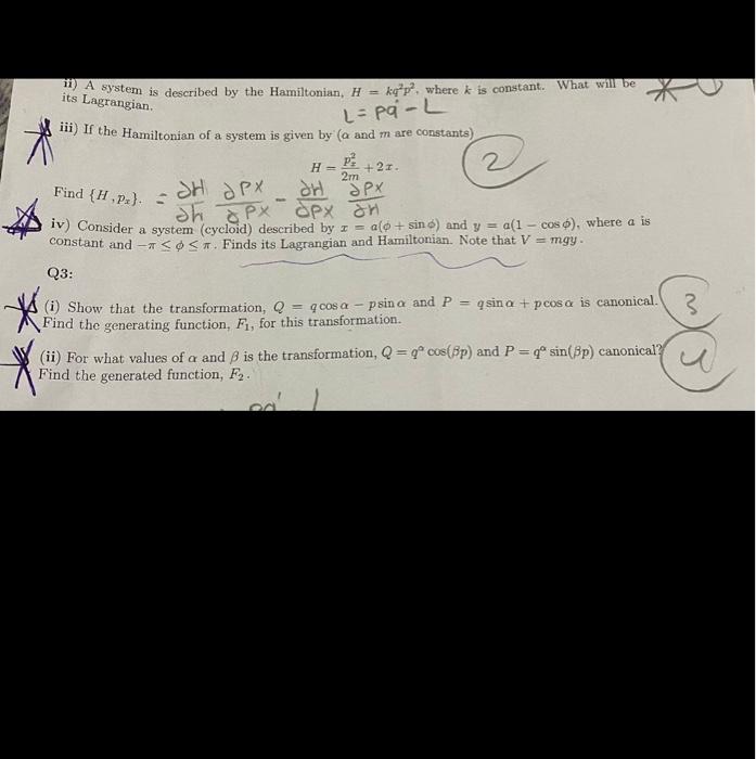 1 A System Is Described By The Hamiltonian H Its Lagrangian Ko P Where K Is Constant What Will Be L Pq L H 21 1