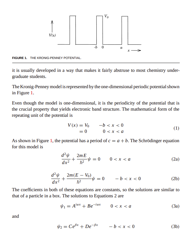 Lul V X B 0 A Figure 1 The Kronig Penney Potential It Is Usually Developed In A Way That Makes It Fairly Abstruse To 1