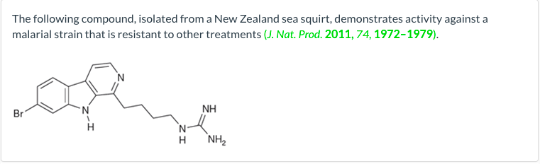 The Following Compound Isolated From A New Zealand Sea Squirt Demonstrates Activity Against A Malarial Strain That Is 1