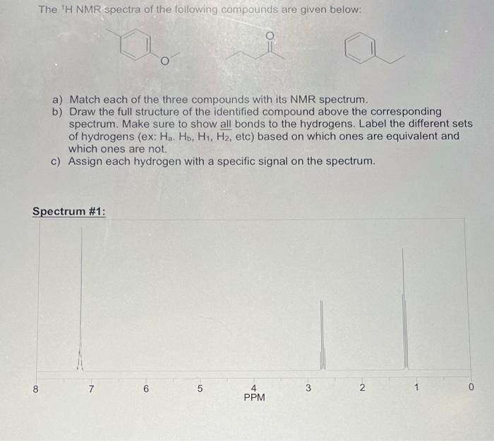 The H Nmr Spectra Of The Following Compounds Are Given Below A Match Each Of The Three Compounds With Its Nmr Spectru 1