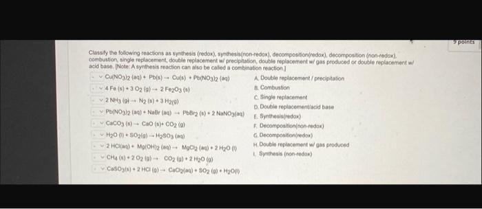 Classify The Following Reactions As Synthesis Redox Synthesis Non Redox Decomposition Redox Decomposition Non Re 1