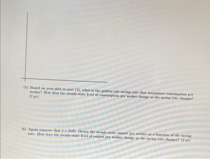 Question 1 11 Points Suppose That The Production Function Is Given By Y 0 5 X Vkvn 1 Derive The Steady State Levels 2