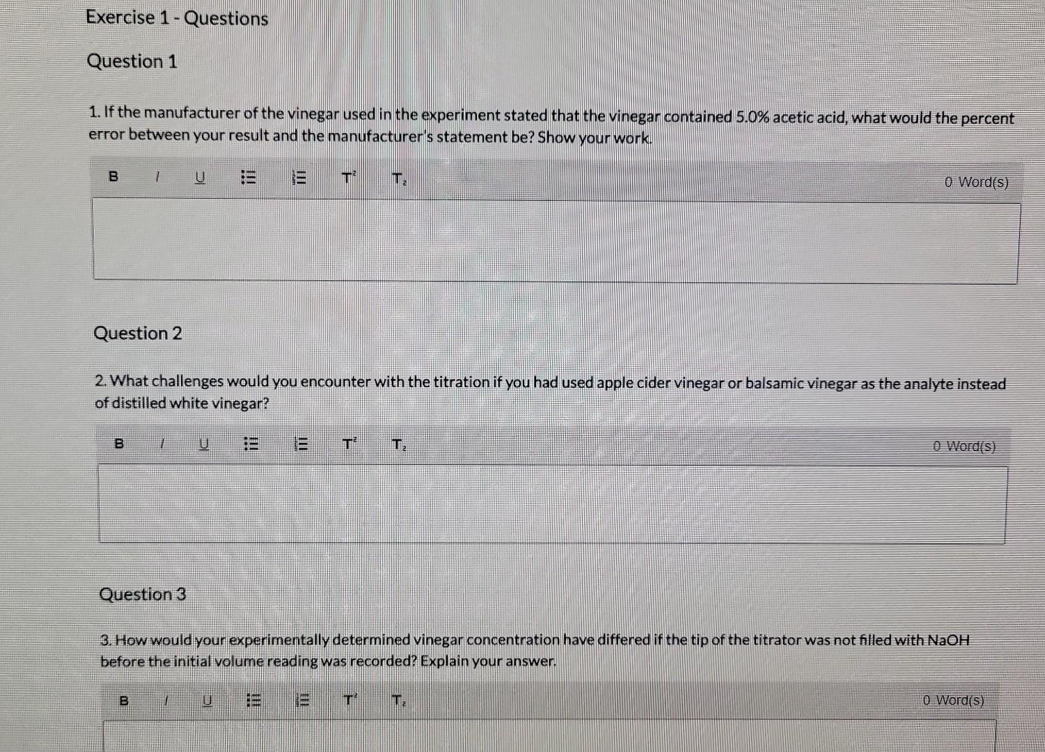Exercise 1 Questions Question 1 1 If The Manufacturer Of The Vinegar Used In The Experiment Stated That The Vinegar Co 1