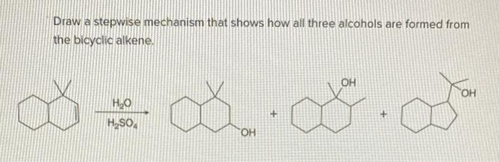 Draw A Stepwise Mechanism That Shows How All Three Alcohols Are Formed From The Bicyclic Alkene Oh H O H So Oh O 1